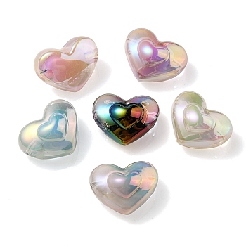 UV Plating Rainbow Iridescent Transparent Acrylic Beads, Two Tone, Heart, Mixed Color, 13x16.5x9mm, Hole: 3mm