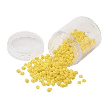 Czech Glass Seed Beads, 2-Hole, Opaque Colours, Yellow, 5x3.5x3mm, Hole: 0.5mm, about 630pcs/box