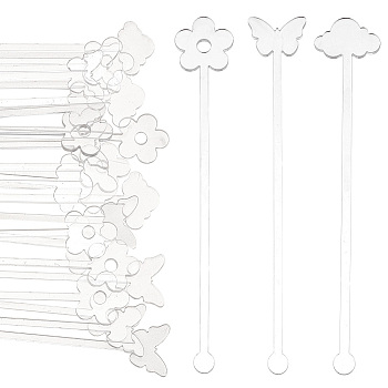 30Pcs 3 Style Transparent Acrylic Stirring Rods, Butterfly & Cloud & Flower, Clear, 150x24.5~28x3mm, 10pcs/style