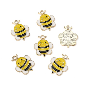 Zinc Alloy Enamel Pendants, Bee, Golden, Yellow, 23x18x1.5mm, Hole: 2mm