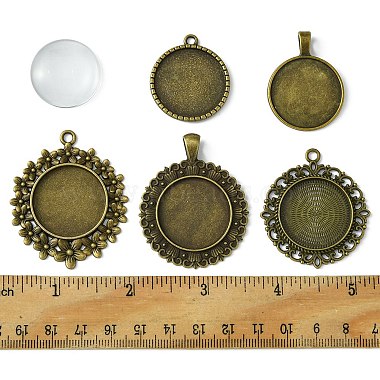 DIY Blank Round Glass & Tibetan Style Alloy Pendant Making Kits(DIY-FS0006-10)-5