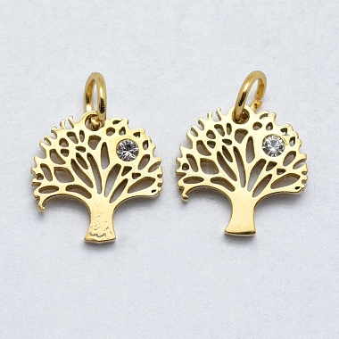 Real Gold Plated Clear Tree Stainless Steel+Cubic Zirconia Charms