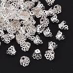 Multi-Petal Filigree Iron Bead Caps, Silver Color Plated, 6.5x8.5mm, Hole: 2mm(E114-S)
