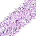 Electroplate Transparent Glass Beads Strands, Starfish, AB Color Plated, Half Plated, Dyed & Hearted, Orchid, 14x15~15.5x6.5mm, Hole: 0.8~0.9mm, about 59~61pcs/strand, 28.35~29.53 inch(72~75cm)(EGLA-Q136-01A-12)