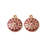 304 Stainless Steel Enamel Pendants, Flat Round with Flower, Real 18K Gold Plated, Ion Plating(IP), Red, 18.5x15x3.5mm, Hole: 1.6mm(STAS-I371-13G-01)