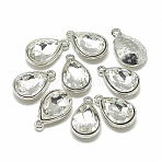 Alloy Glass Pendants, Faceted, teardrop, Platinum, Clear, 19x12x6mm, Hole: 1.5mm(PALLOY-T028-10x14mm-01)