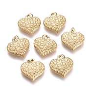 Ion Plating(IP) 304 Stainless Steel Pendants, with Jump Ring, Textured, Heart, Golden, 15x15x3.5mm, Hole: 2.8mm(STAS-F256-031G)