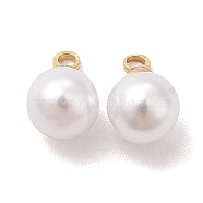 Plastic Imitation Pearl Charms, with Brass Finding, Cadmium Free & Lead Free, Round Charm, Real 24K Gold Plated, 9x5.5mm, Hole: 1.5mm(KK-H442-64G)