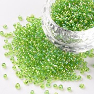 (Repacking Service Available) Round Glass Seed Beads, Transparent Colours Rainbow, Round, Green Yellow, 12/0, 2mm, about 12g/bag(SEED-C016-2mm-164)