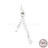 925 Sterling Silver Curb Chain Extender, End Chains with Lobster Claw Clasps and Cord Ends, Teardrop Chain Tabs, with S925 Stamp, Silver, 21mm(STER-G039-01A-S)