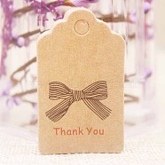 Paper Gift Tags, Hange Tags, For Arts and Crafts, For Thanksgiving, Rectangle with Bowknot and Word Thank You, BurlyWood, 50x30x0.4mm, Hole: 5mm(CDIS-P001-H04-A)