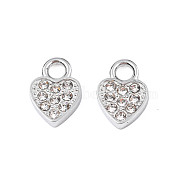 304 Stainless Steel Charms, with Crystal Rhinestone, Heart, Stainless Steel Color, 10.5x7x2mm, Hole: 2mm(STAS-N095-141)