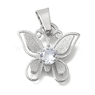 304 Stainless Steel Pendants, with Crystal Rhinestone, Butterfly Charm, Stainless Steel Color, 17x18x5.5mm, Hole: 7.5x3.5mm(STAS-Z092-03P-02)