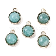 Natural Amazonite Pendants, with GoldenTone Rack Plating Brass, Flat Round, 9.8x7.5x4.3mm, Hole: 1.2mm(G-K372-03G-01)