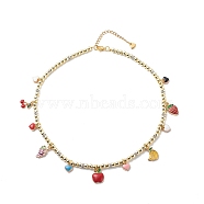 Heart & Cherry & Grape & Apple Enamel Fruit Charms Necklace, Synthetic Hematite Beaded Necklace for Women, Colorful, 16.06 inch(40.8cm)(NJEW-JN03964)