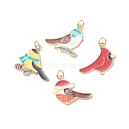 Alloy Enamel Pendants, with 304 Stainless Steel Jump Rings, Light Gold, Bird, Mixed Color, 21~23x24.5~26x1.5mm, Jump Ring: 6x0.8mm, Inner Diameter: 4.5mm(PALLOY-JF01884)