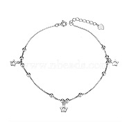 SHEGRACE Rhodium Plated 925 Sterling Silver Anklet, Stars and Small Beads, Platinum, 210mm(JA23A)