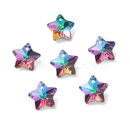 Electroplate Glass Charms, Faceted, Star, Green, 13x13.5x7mm, Hole: 1.2mm(GLAA-H104-A06)