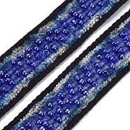 Nylon Ribbon, with Glass Seed Beads, Dark Blue, 3/4 inch(19~20mm)(SRIB-N005-001A)