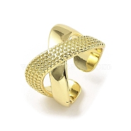 Rack Plating Brass Open Cuff Ring, Criss Cross Ring, Long-Lasting Plated, Lead Free & Cadmium Free, Real 18K Gold Plated, Inner Diameter: 17mm(RJEW-H218-05G)