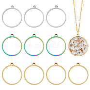 12Pcs 3 Styles 304 Stainless Steel Open Back Bezel Flat Round Pendants, For DIY UV Resin, Epoxy Resin, Pressed Flower Jewelry, Mixed Color, 27.5~28x24.5~25x3mm, Hole: 1.6~2.2mm, Inner Diameter: 22.8~23mm, 4pcs/style(FIND-UN0002-73)