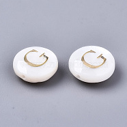 Natural Freshwater Shell Beads, with Golden Plated Brass Etched Metal Embellishments, Flat Round, Seashell Color, Letter.G, 8x3~5mm, Hole: 0.5~07mm(SHEL-S266-12G)