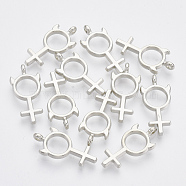 Plating ABS Plastic Pendants, Female Gender Sign, Platinum, 26x12x3mm, Hole: 1.8mm(KY-N007-18)