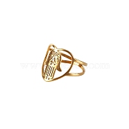 Stainless Steel Heart with Hamsa Hand Finger Ring, Hollow Wide Ring for Women, Golden, US Size 6(16.5mm)(CHAK-PW0001-001A-01)