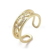 Brass Pave Cubic Zirconia Open Cuff Rings, Lip, Real 18K Gold Plated, 7mm, Inner Diameter: 17.8mm(RJEW-M170-03G)