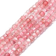 Natural Strawberry Quartz Beads Strands, Faceted, Cube, 2x2x2mm, Hole: 0.6mm, about 182pcs/strand, 15.16''~15.55''(38.5~39.5cm)(G-P457-B01-38)