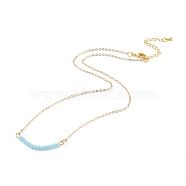 Pendant Necklaces, with Faceted Rondelle Glass Beads, Real 18K Gold Plated Brass Cable Chains and Lobster Claw Clasps, Deep Sky Blue, 17.32 inch(44cm)(NJEW-JN02602-03)