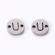 201 Stainless Steel Links, Laser Cut, Flat Round with Letter, Letter.U, 6x6x1mm, Hole: 0.8mm(X-STAS-R112-01U)