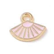 Alloy Enamel Charms, Light Gold, Fan Charm, Pink, 9x10.5x1.5mm, Hole: 1.5mm(ENAM-Z010-33B-KCG)