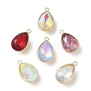 Glass Rhinestone Charms, with Brass Findings, Faceted, Teardrop Charm, Real 18K Gold Plated, 18x11x8mm, Hole: 1.5mm(kk-F862-57G)