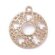 Zinc Alloy Open Back Bezel Pendants, For DIY UV Resin, Epoxy Resin, Pressed Flower Jewelry, Flat Round with Flower, Light Gold, 34x30x4.5mm, Hole: 2.5mm(PALLOY-E577-25KCG)