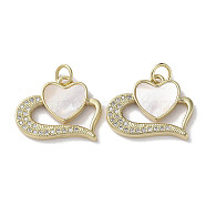 Brass Micro Pave Cubic Zirconia Pendants, with Shell, Heart, Real 18K Gold Plated, 17x19x3mm, Hole: 3mm(KK-G485-34C-G)