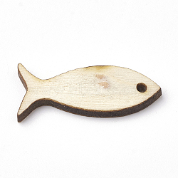 Wooden Cabochons, Laser Cut Wood Shapes, Fish, PapayaWhip, 30x13x2.5mm(WOOD-S040-64)