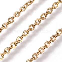 3.28 Feet 304 Stainless Steel Cable Chains, Soldered, Flat Oval, Golden, 2.5mm, Link: 3x2.5x0.6mm(X-CHS-E018-10G)