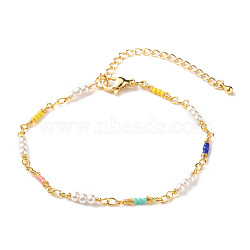 Imitation Pearl & Glass Seed Beaded Chain Bracelet for Women, Colorful, 7-7/8 inch(20cm)(BJEW-JB07741)