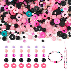 DIY Beads Jewelry Making Finding Kits, Pink, 2~6mm, about 25~33g/bag(DIY-TAC0009-10F)