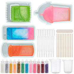 Olycraft DIY Quicksand Silicone Molds Kits, Shaker Molds, Include Birch Wooden Craft Ice Cream Sticks and Plastic Transfer Pipettes, Latex Finger Cots, Plastic Measuring Cup, Glass Nail Art Glitter Sequins, White, 78x47x14.5mm, Inner Diameter: 43x74mm, 1pc(DIY-OC0002-88)