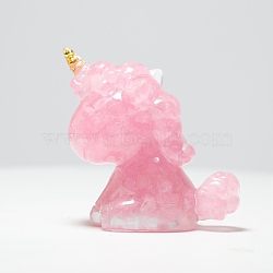 Resin Unicorn Figurine Home Decoration, with Natural Rose Quartz Chips Inside Display Decorations, 60x50x30mm(UNIC-PW0001-054A)