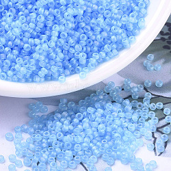 MIYUKI Round Rocailles Beads, Japanese Seed Beads, 11/0, (RR148FR) Matte Transparent Aqua AB, 2x1.3mm, Hole: 0.8mm, about 5500pcs/50g(SEED-X0054-RR0148FR)