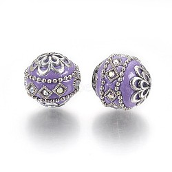 Handmade Indonesia Beads, with Metal Findings, Round, Antique Silver, Medium Purple, 19.5x19mm, Hole: 1mm(IPDL-E011-01E)