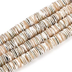 Luminous Natural Seashell Shell Beads Strands, Disc, Heishi Beads, Wheat, 7.5~8.5x1~2mm, Hole: 1mm, about 266~271pcs/strand, 14.96~15.16''(38~38.5cm)(SSHEL-T017-34)