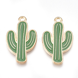 Alloy Pendants, Cadmium Free & Lead Free, with Enamel, Cactus, Light Gold, Green, 26x15.5x1mm, Hole: 1.4mm(X-ENAM-S115-060C)