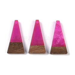 Resin & Wood Pendants, Triangle Charms, Fuchsia, 28.5x14x3.5mm, Hole: 1.6mm(WOOD-F015-03A)