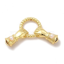 Rack Plating Brass with White Plastic Connector Charms, Cadmium Free & Lead Free, Hand with Ring Links, Real 18K Gold Plated, 31x20.5x7mm, Hole: 3.3mm(KK-G459-03G)