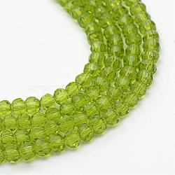 Transparent Glass Bead Strands, Faceted Round, Olive, 4~5mm, Hole: 0.5mm, about 93~98pcs/Strand, 14.17~14.57 inch(36~37cm)(GLAA-R166-4mm-01E)