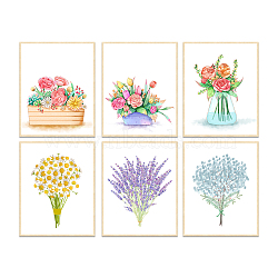 Chemical Fiber Oil Canvas Hanging Painting, Home Wall Decoration Accessories, Flower Pattern, 250x200mm, 6pcs/set(AJEW-WH0173-064)